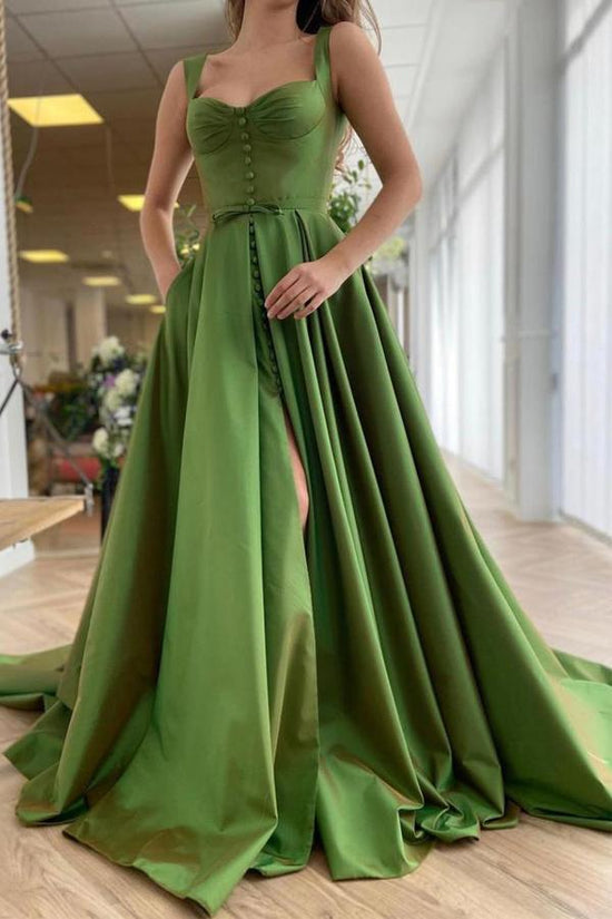 Elegant Green Sweetheart Long Prom Dress Split Evening Dress