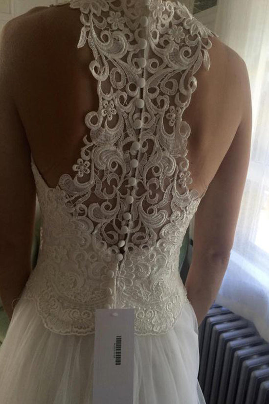 Elegant Ivory Chiffon Wedding Dress With Lace Top