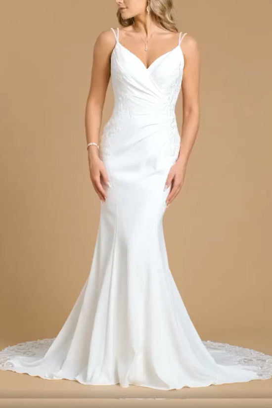 Elegant Mermaid Ivory Wedding Dress With Cutout Lace Train