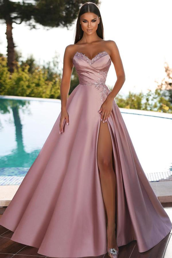 Elegant Pink Sweetheart A-Line Satin Prom, Formal Dress