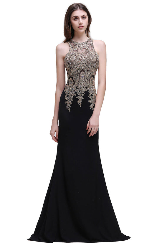 Elegant Sleeveless Mermaid Evening Dress | Prom Gown With Lace Appliques