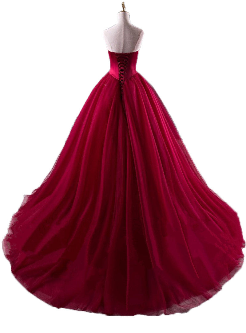 Elegant Wine Red Wedding Dresses Princess Tulle Bridal Wedding Dresses