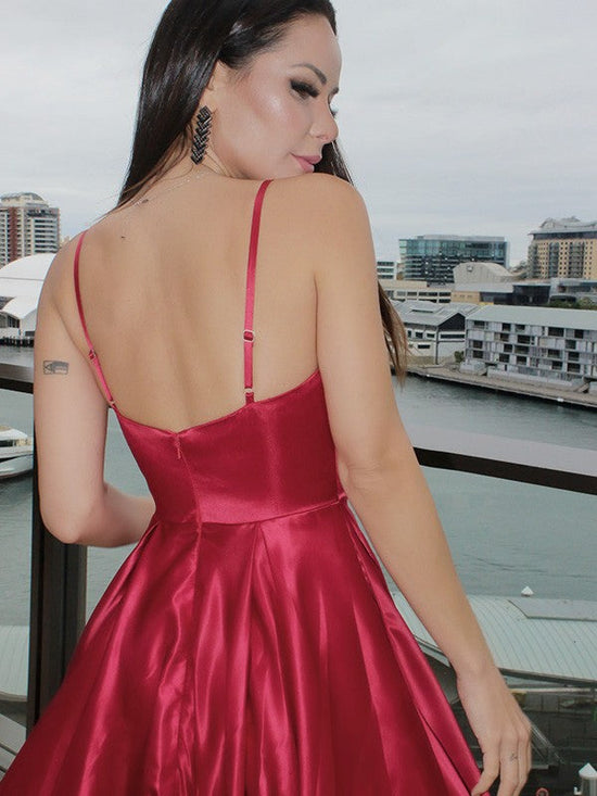Evening Dress with Red Spaghetti Straps