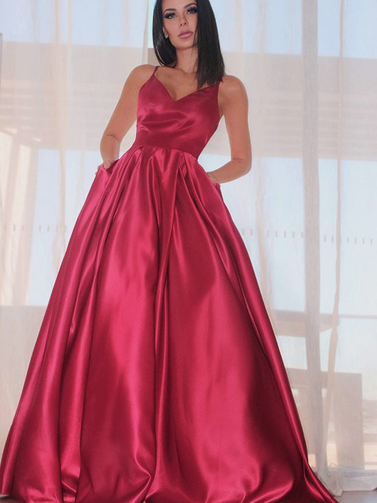 Evening Dress with Red Spaghetti Straps