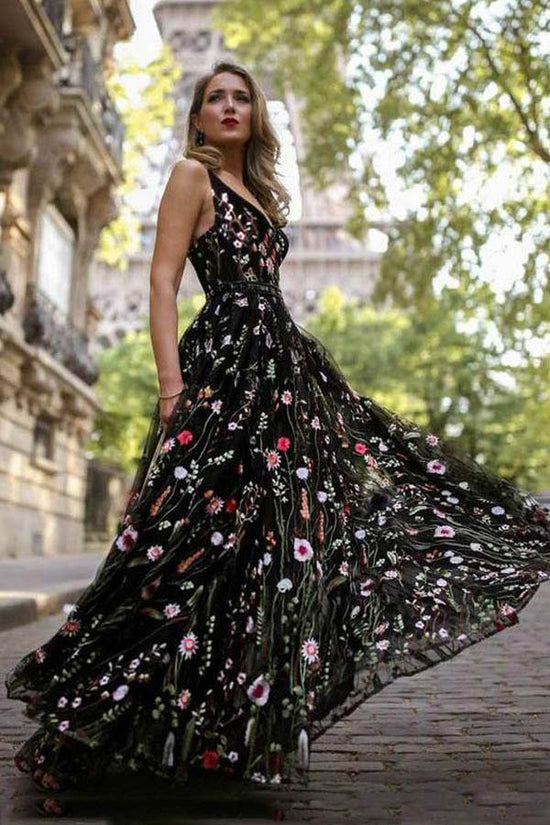 Exquisite A Line Satin Prom Dress Floral Evening Dress