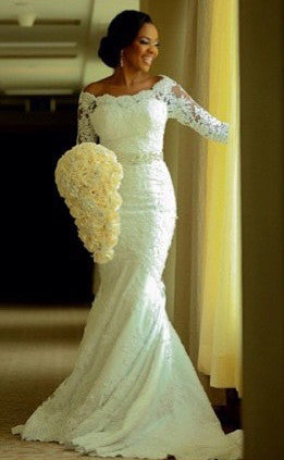 Load image into Gallery viewer, Glamorous Half-Sleeve Lace Wedding Dress Mermaid Crystal Bow Back
