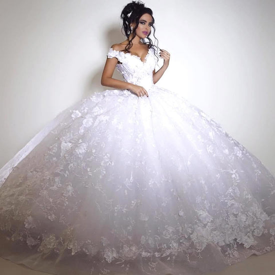 Load image into Gallery viewer, Glamorous Off-the-shoulder Wedding Dress Ball Gown tulle Appliques White
