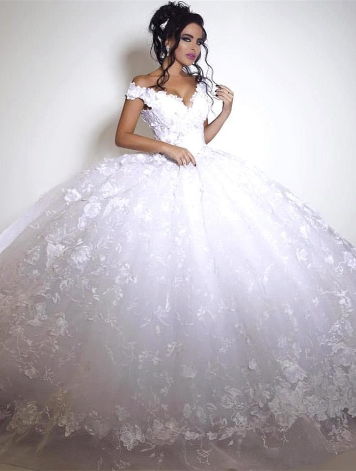 Load image into Gallery viewer, Glamorous Off-the-shoulder Wedding Dress Ball Gown tulle Appliques White
