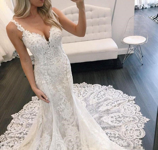 Gorgeous Lace Mermaid Garden Wedding Dress Long Bridal Gown WW289 winkbridal