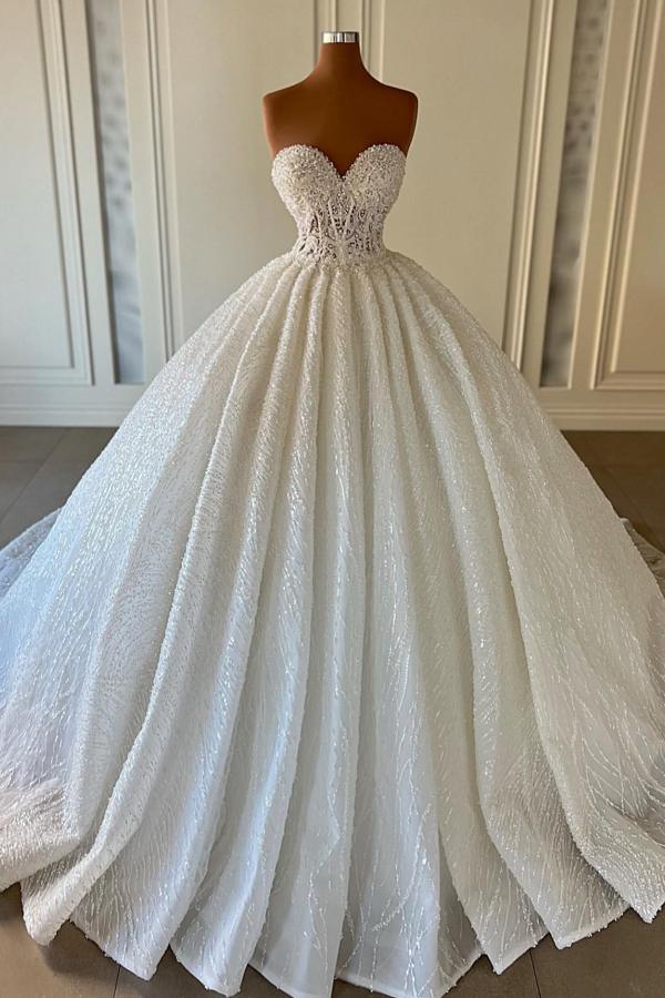 Gorgeous Long Ball Gowns Sweetheart Sleeveless Sequined Wedding Dresses