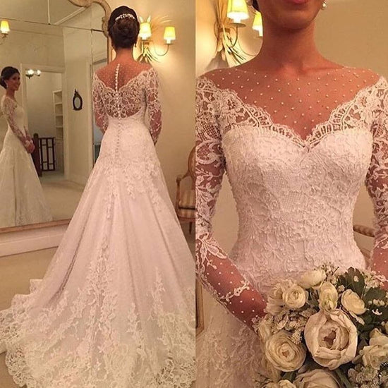 Gorgeous Long Sleeve Lace Wedding Dresses | Bridal Gowns Zipper Back