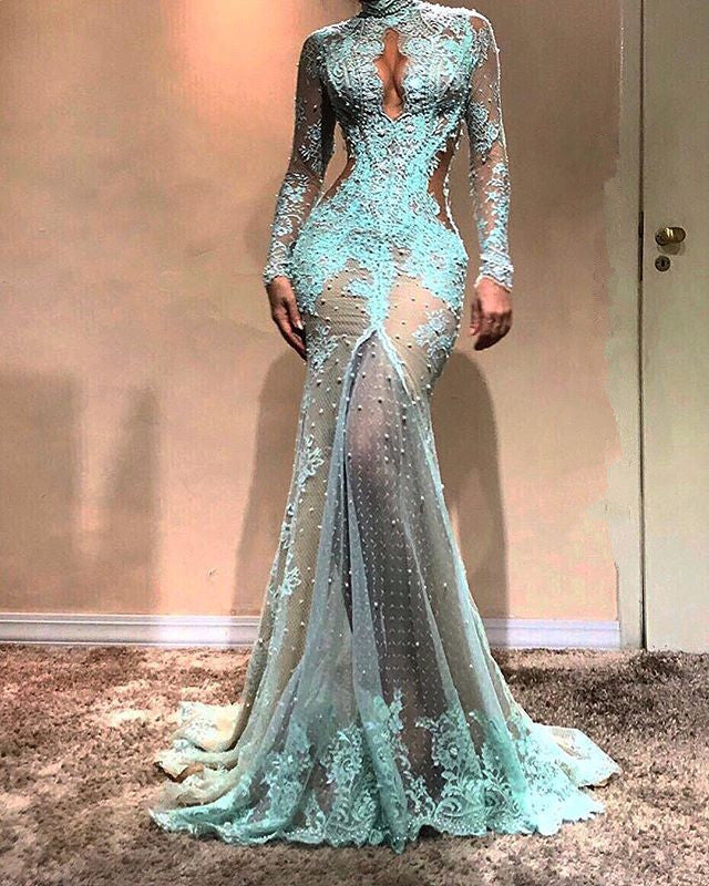 Gorgeous Long Sleeve Mermaid Evening Dress | Lace Formal Dress BC0003
