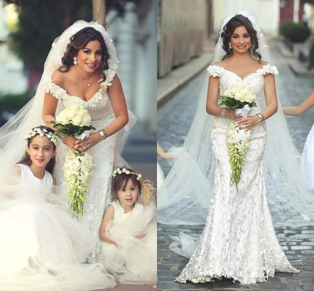 Gorgeous Off-the-Shoulder Wedding Dress Lace Appliques Mermaid Floor Length