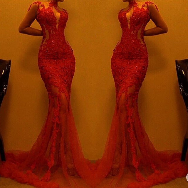 Gorgeous Red Mermaid Evening Dress | Lace Prom Dress On Sale