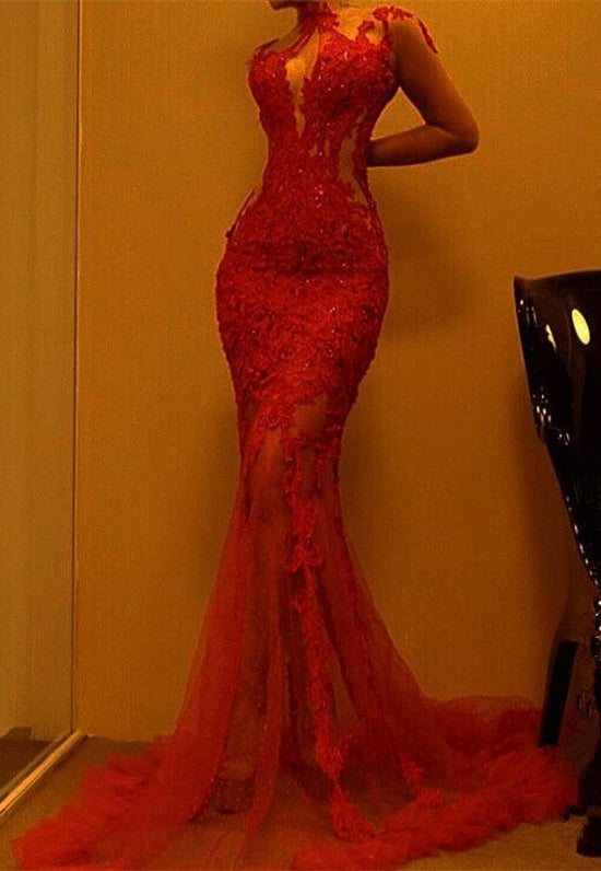 Gorgeous Red Mermaid Evening Dress | Lace Prom Dress On Sale