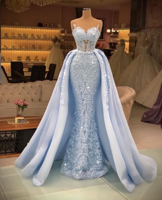 Gorgeous Spaghetti Straps Mermaid Wedding Gown Sleeveless Shiny Crystals Bridal Dress with Detachable Train