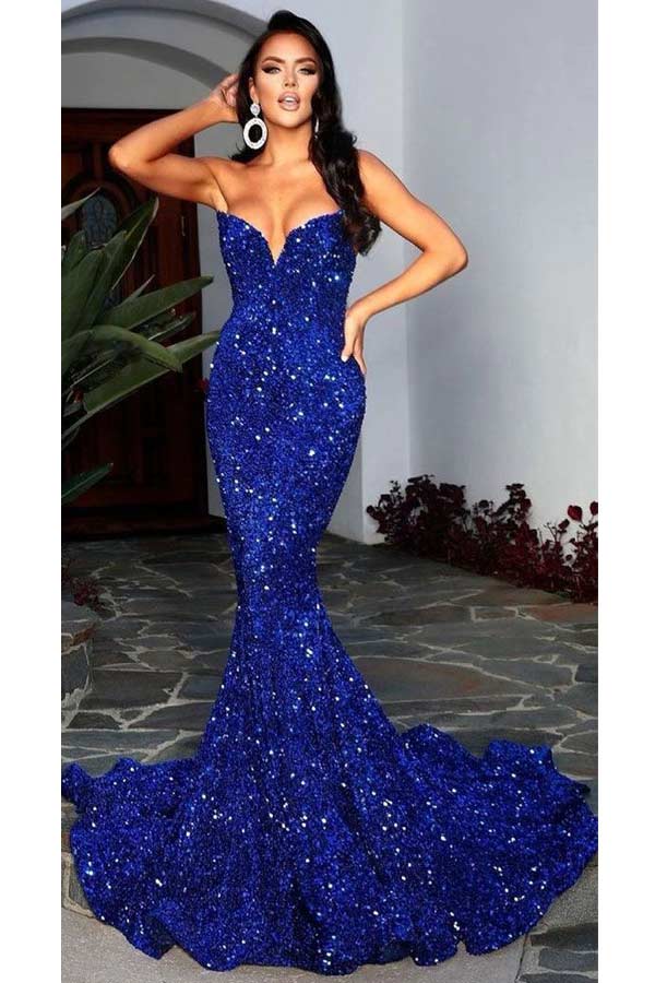Gorgeous Sparkly Mermaid Strapless Long Prom Dress Evening Dress