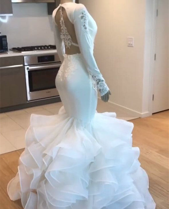 Gorgeous V-Neck Mermaid Wedding Dress | Ruffles Bridal Gowns
