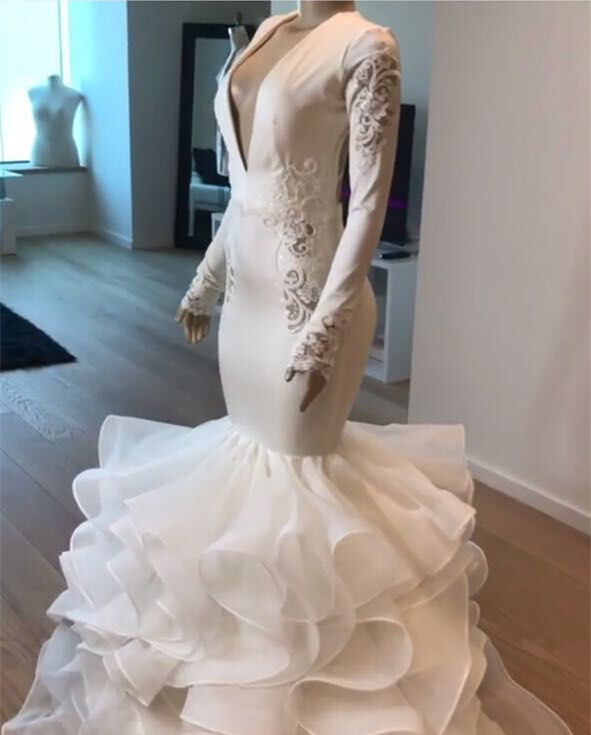 Gorgeous V-Neck Mermaid Wedding Dress | Ruffles Bridal Gowns