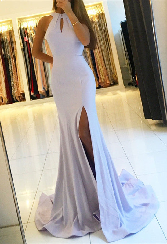 Halter Backless Evening Dress | Backless Prom Dress With Slit BA7367
