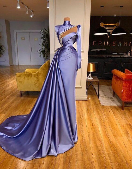 High Neck Long Sleeves Mermaid Prom Dress With Beadings and Ruffles