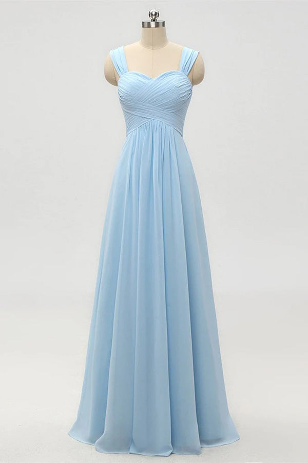 Light Blue A-Line Empire Waist Long Bridesmaid Dress 