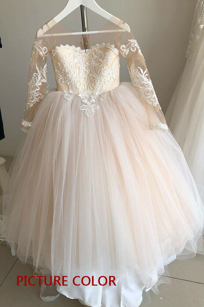 Long-Sleeve Lace Gown Romantic Flower Girl Dress Princess