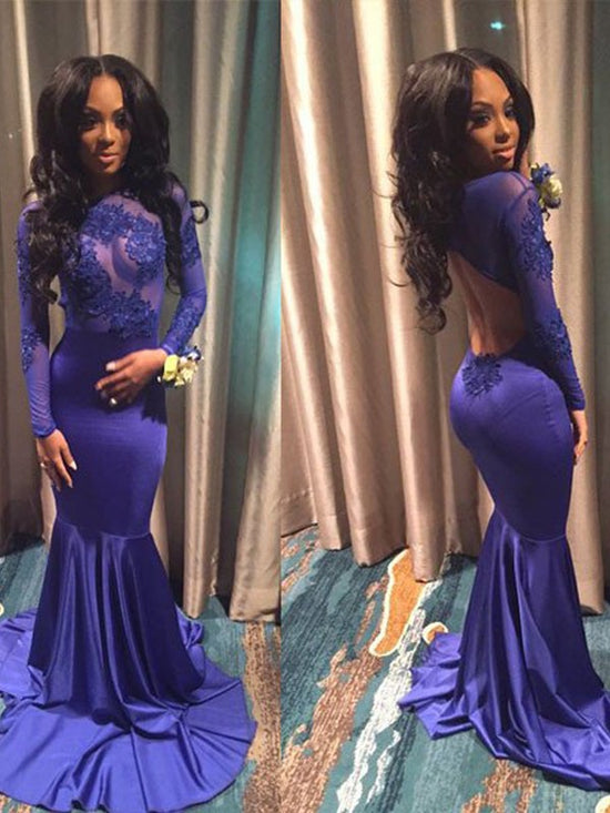 Long Sleeves Mermaid Prom Dress With Lace Appliques
