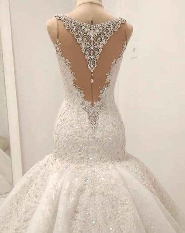 Luxurious Sleeveless Appliques Wedding Dress | Mermaid Beading Crystals Bridal Gown