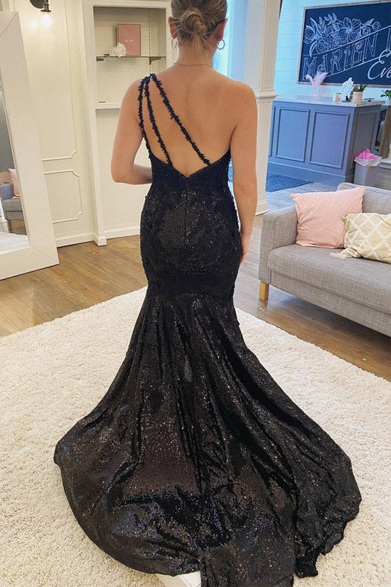 Mermaid Black Sequins Long Prom Dress With Slit