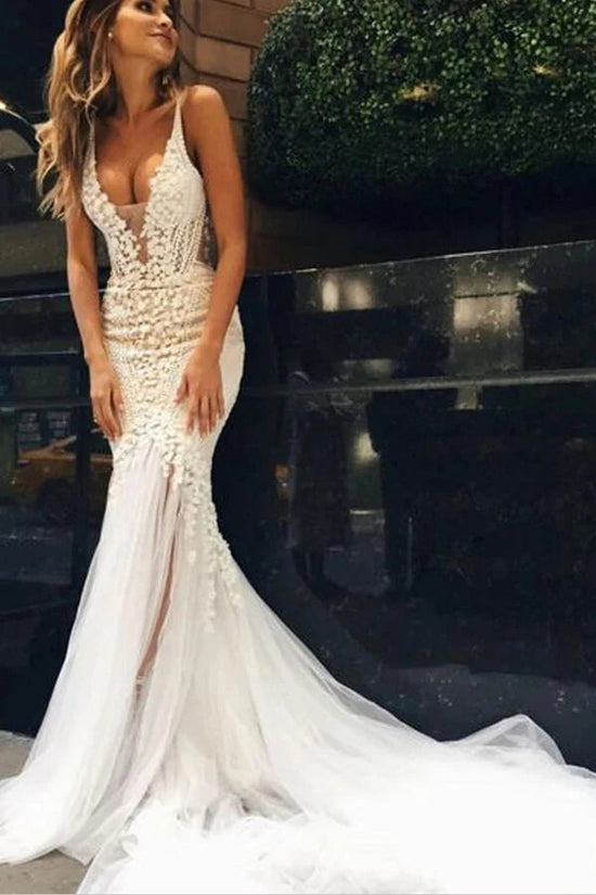 Mermaid Ivory Tulle Wedding Dress 