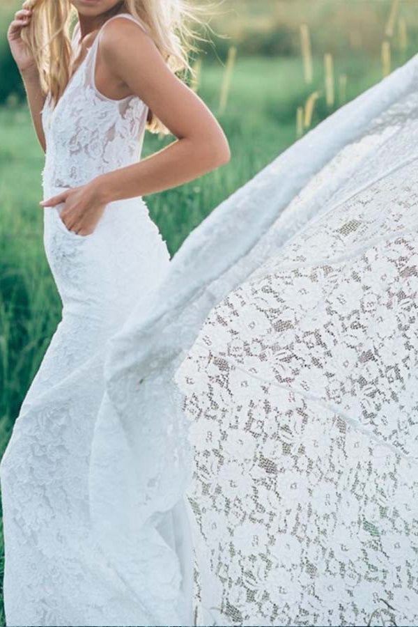 Mermaid Lace Wedding Dress Backless Boho Bridal Gown