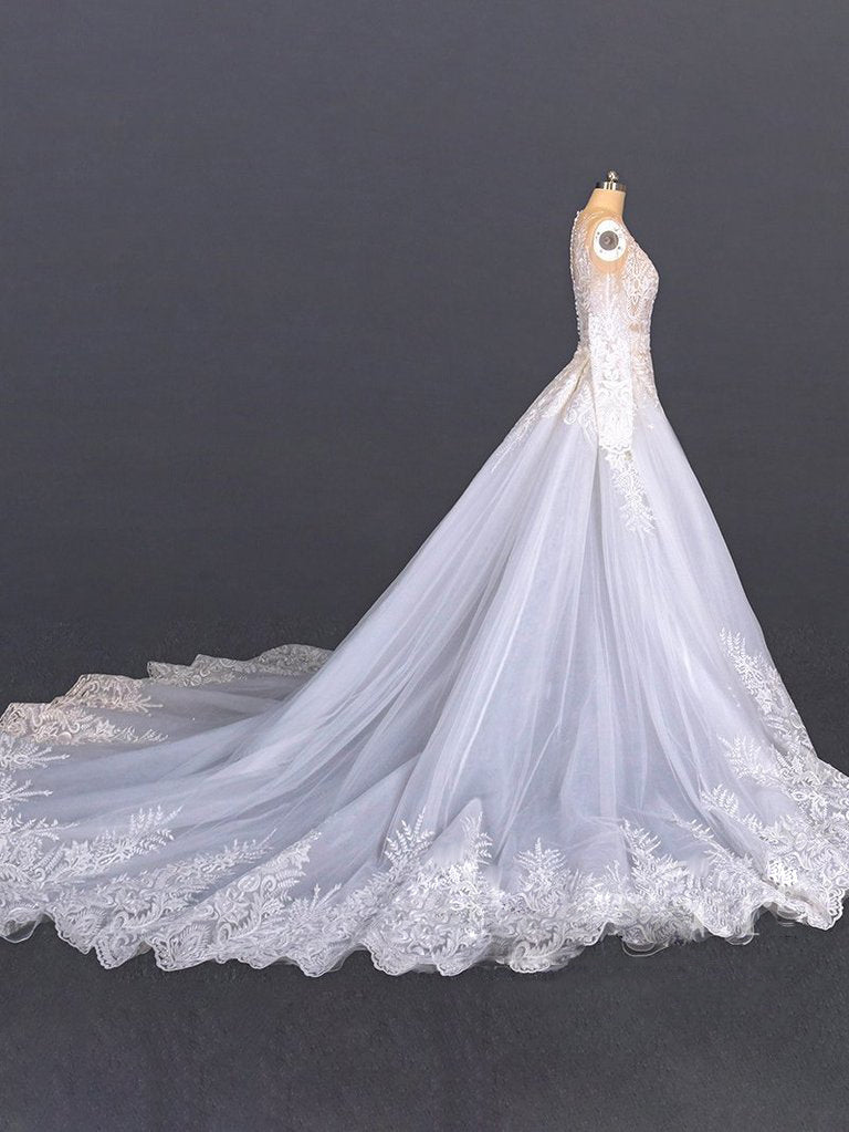 Mermaid Long Sleeve Lace Wedding Dress With Detachable Train
