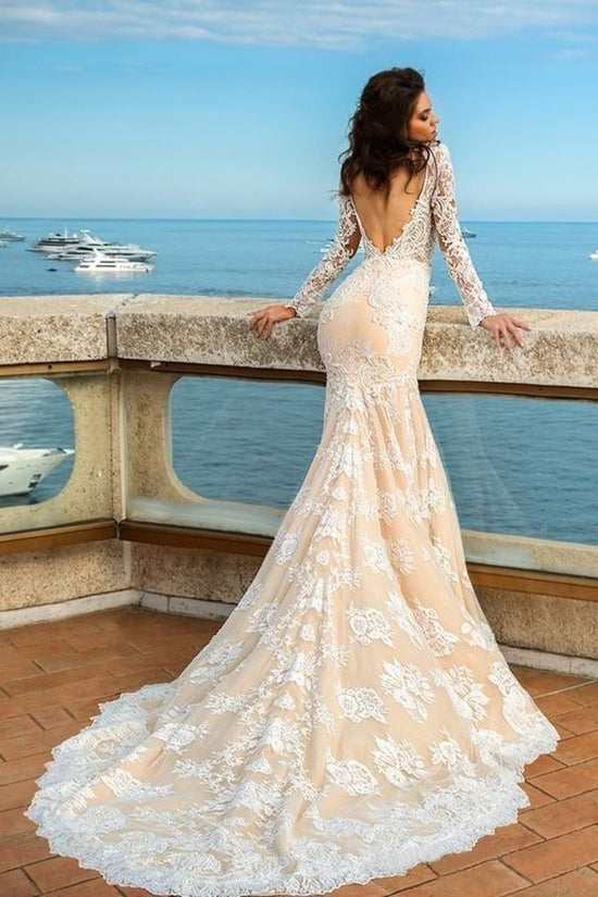 Mermaid Long Sleeve Tulle Lace Wedding Dresses