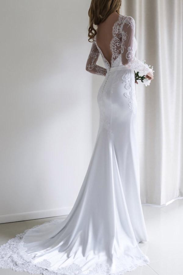 Load image into Gallery viewer, Mermaid Long Sleeve White Lace Wedding Dress Elegant Bridal Gown
