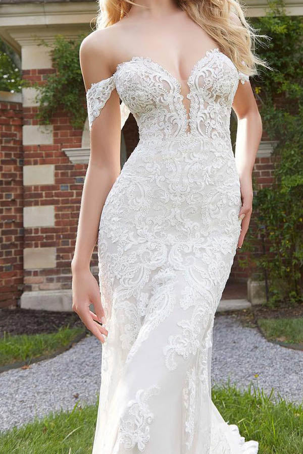 Mermaid Off The Shoulder Lace Wedding Dress Backless Bridal Gown