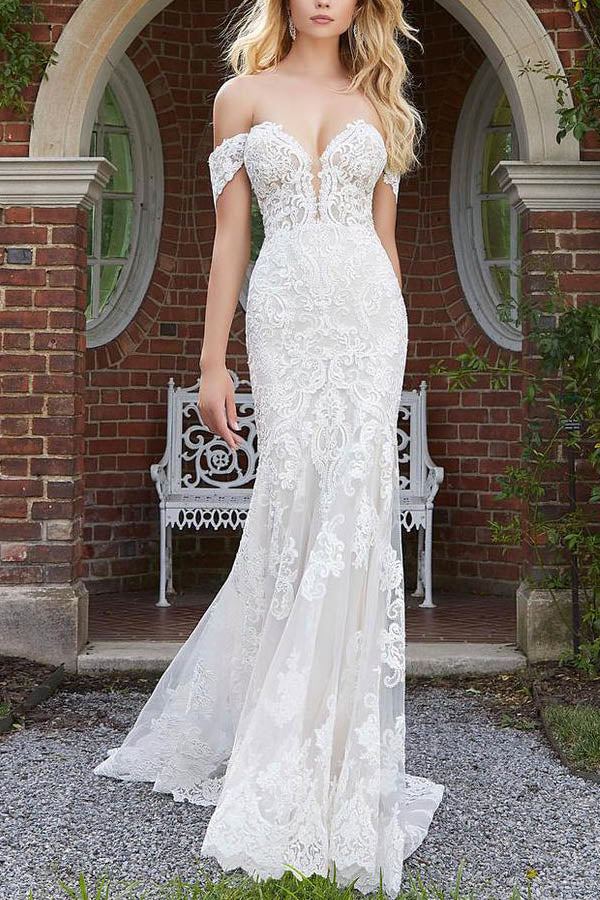 Mermaid Off The Shoulder Lace Wedding Dress Backless Bridal Gown