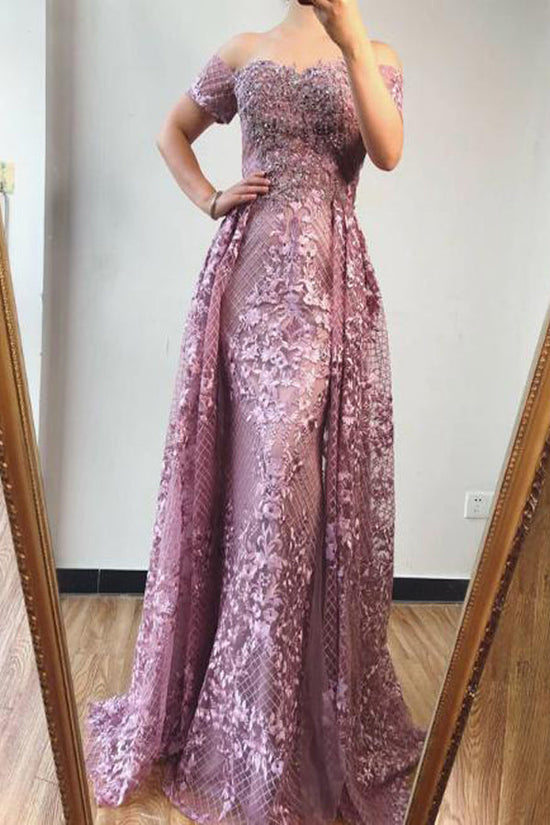 Mermaid Off The Shoulder Prom Dress With Overskirt Evening Gowns