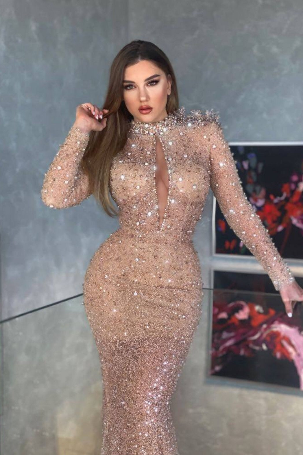 Mermaid Prom Dress with Sequins and Long Sleeves