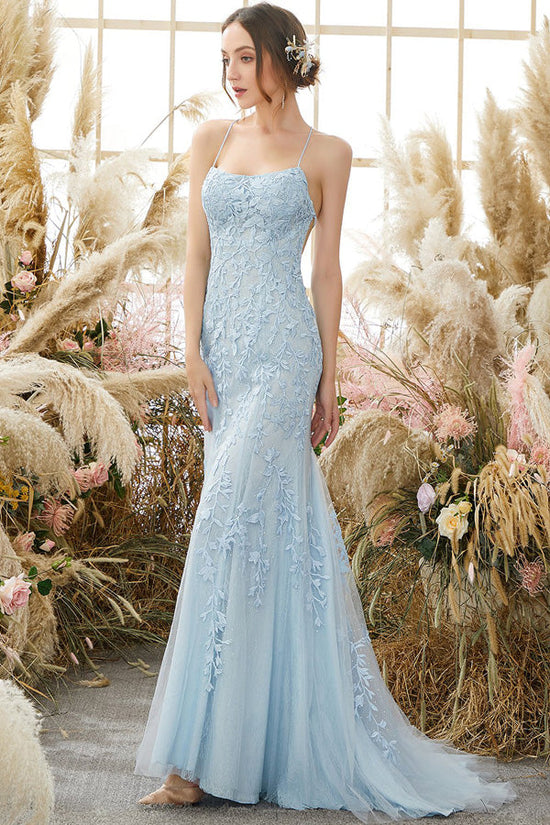 Mermaid Sky Blue Tulle Prom Dress