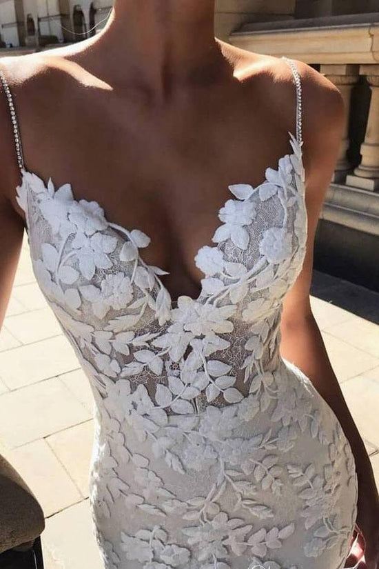 Mermaid Spaghetti Straps Lace Appliques Wedding Dress