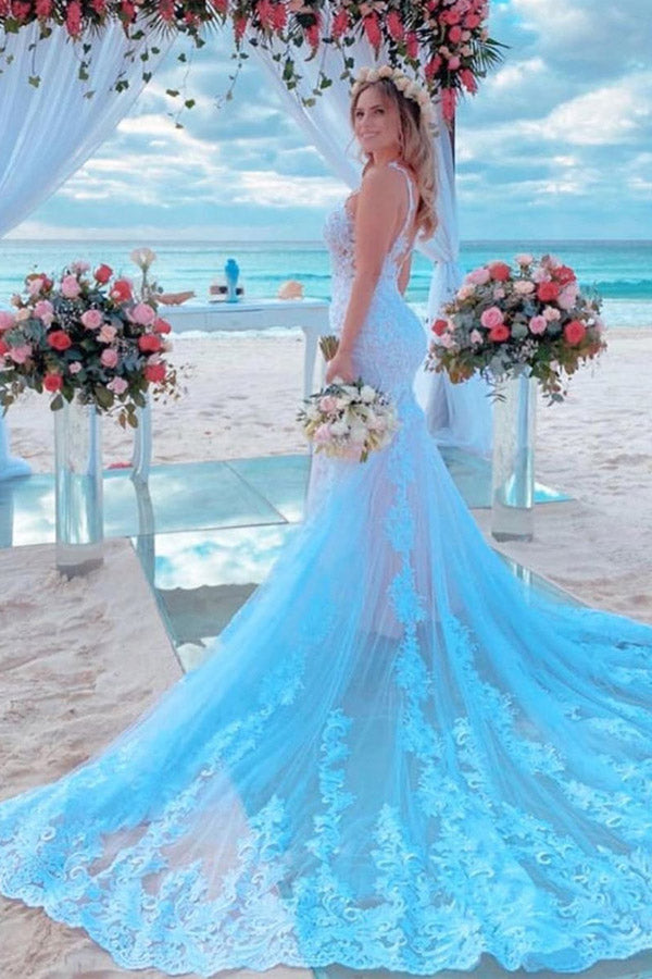 Mermaid Spaghetti Straps Lace Wedding Dress Bridal Gown
