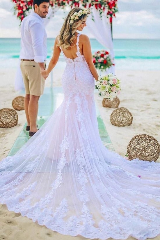 Mermaid Spaghetti Straps Lace Wedding Dress Bridal Gown