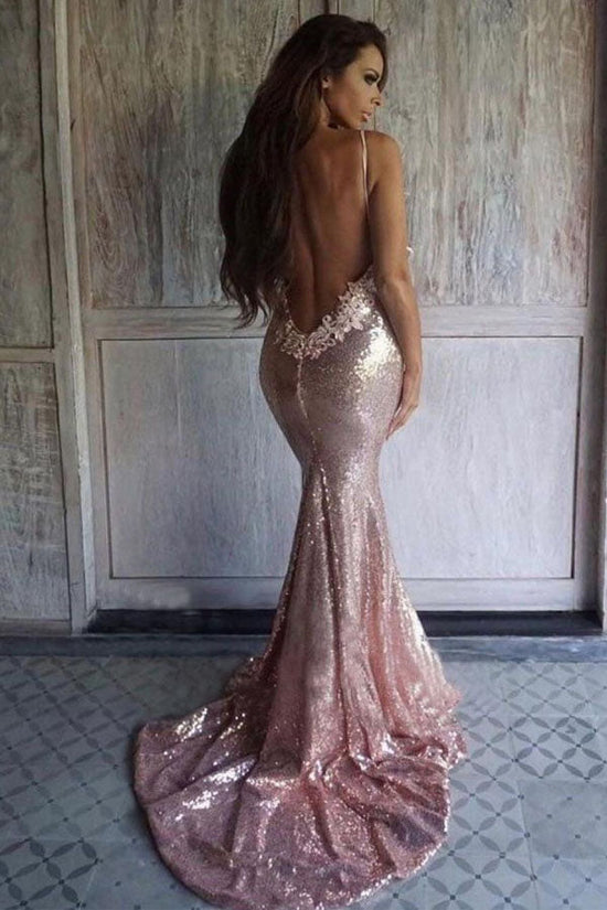 Mermaid V Neck Sequins Long Prom Dress With Lace Appliques