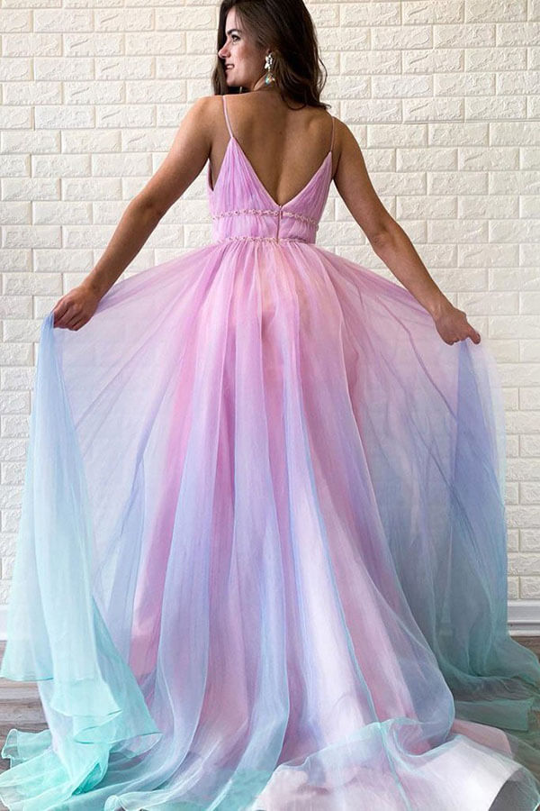 Multi Colored Prom Dress Ombre Party Dress Whit Beading