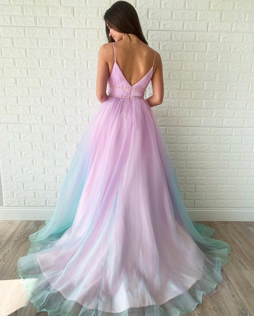 Multi Colored Prom Dress Ombre Party Dress Whit Beading