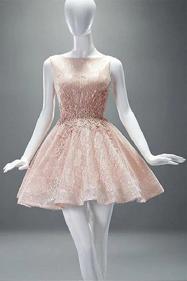 New Arrival A-line Open Back coral Tulle Short Homecoming Dress With Appliques