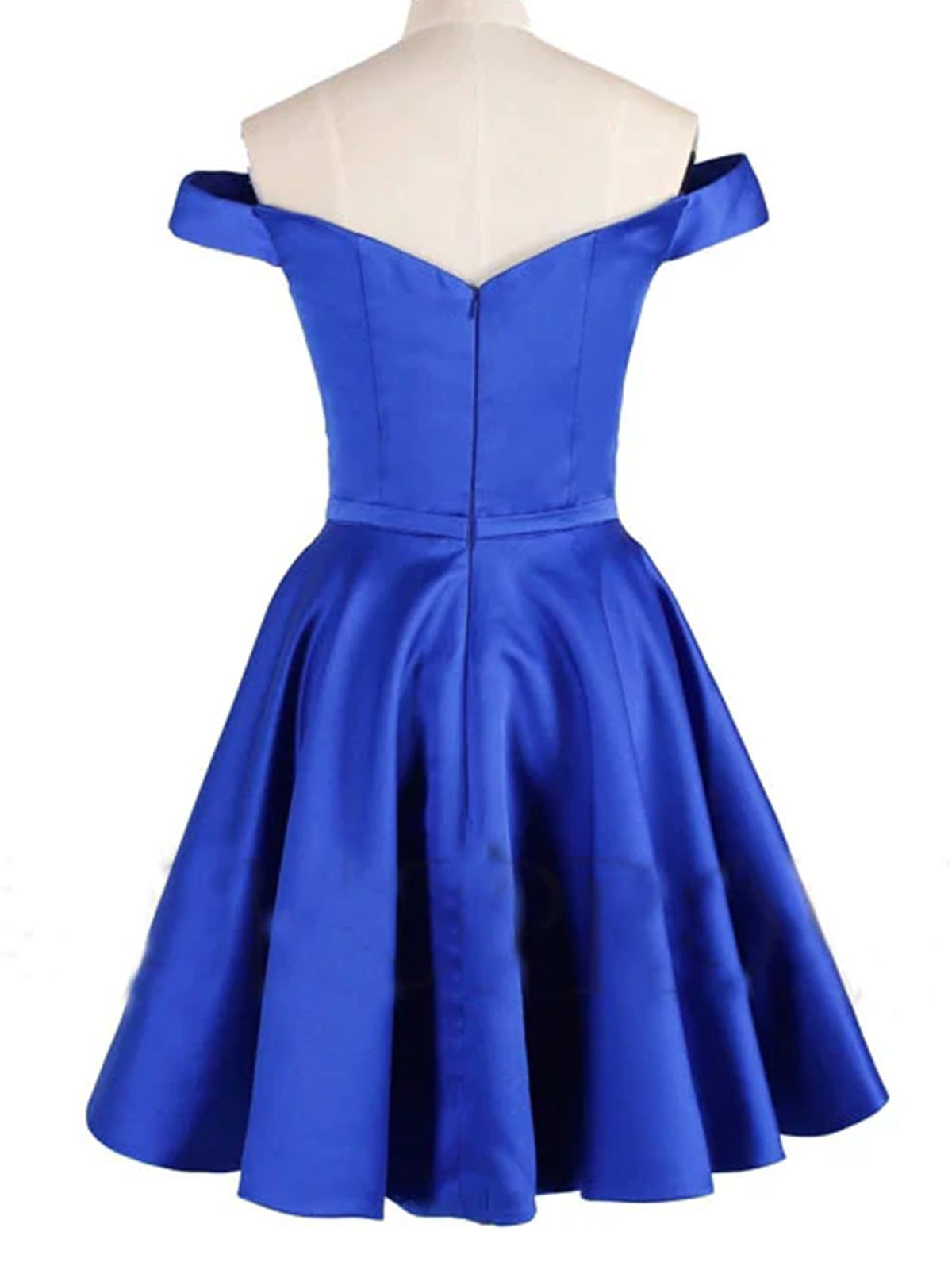 Off Shoulder Blue Satin Short Prom Dresses, Short Blue Homecoming Dresses, Blue Formal Evening Dresses 