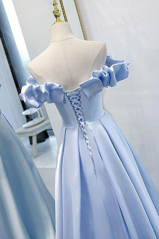 Off The Shoulder Blue Satin Prom Dress Evening Dress