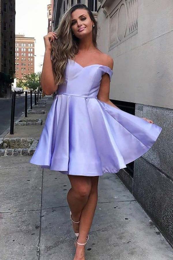 Off The Shoulder Satin Short Homecoming Dress Lace Up